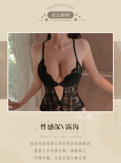 Open-Crotch Lace Bodysuit Sleepwear