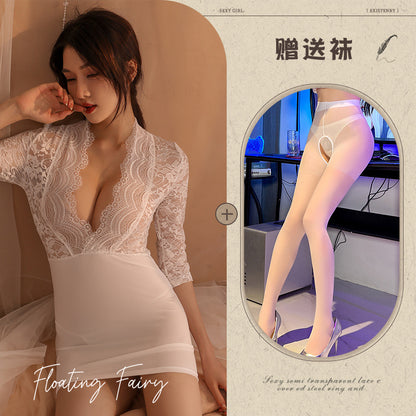 Sexy Lace Package Hip Skirt See-through Pajamas