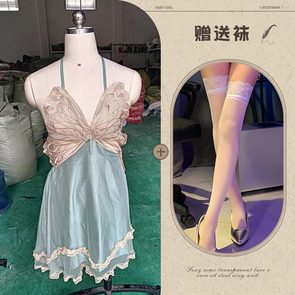 Sheer Satin Nightgown with Lace Cover