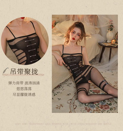 Sheer Backless Garter Bodystocking