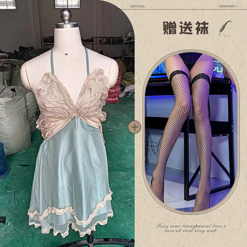 Sheer Satin Nightgown with Lace Cover