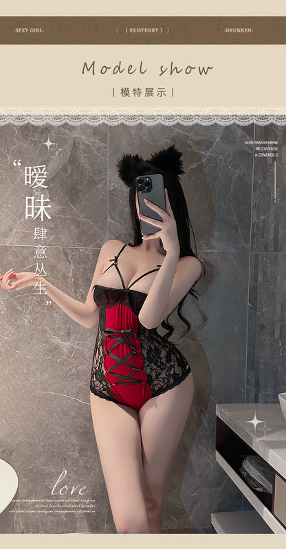Red Lace Teddy Set