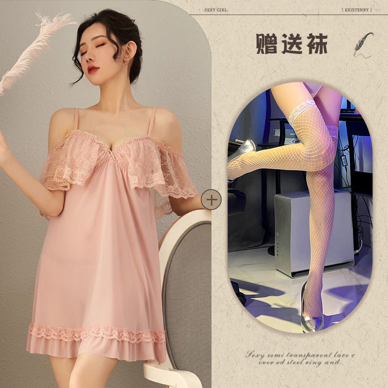 Sheer Chiffon Robe with Lace Trim