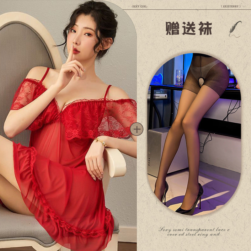 Sheer Chiffon Robe with Lace Trim