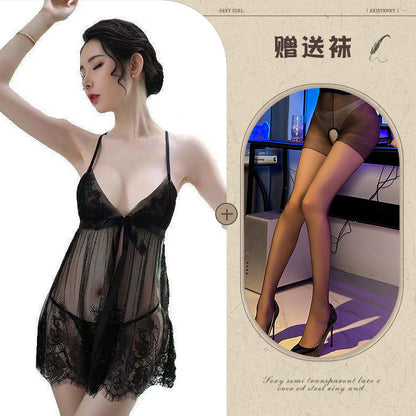 Sheer Lace Slit Nightdress