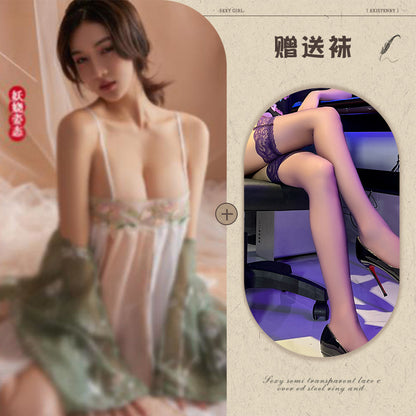 Black Slit Silk Nightdress 