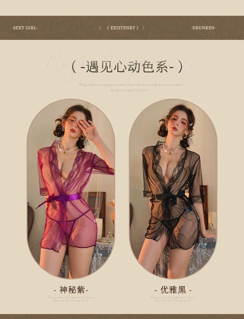 Sheer Robe with Lace