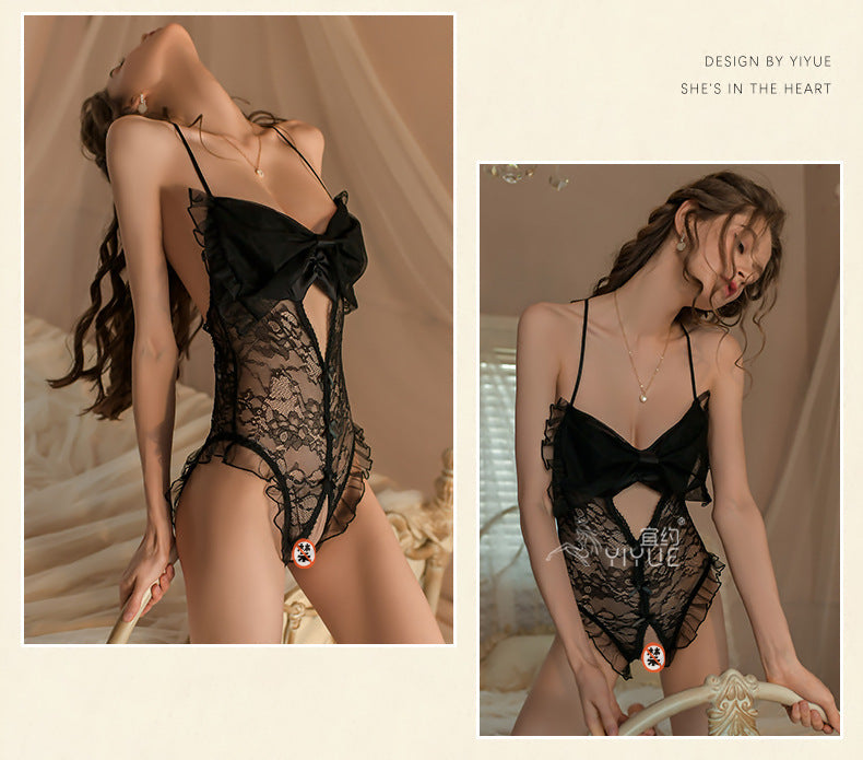 Sexy Lingerie Sling Lace Hollowed-out and Crotchless Jumpsuit Uniform