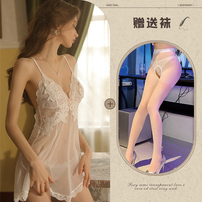 Backless Sheer Lace Nightgown Set
