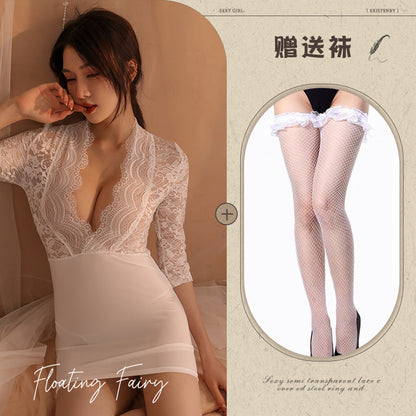 Sexy Lace Package Hip Skirt See-through Pajamas