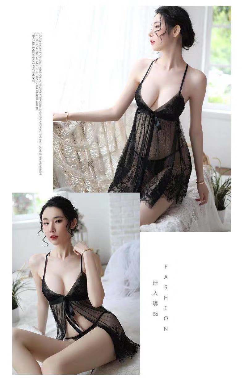 Sheer Lace Slit Nightdress