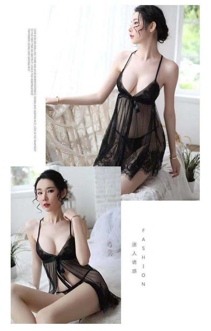 Sheer Lace Slit Nightdress