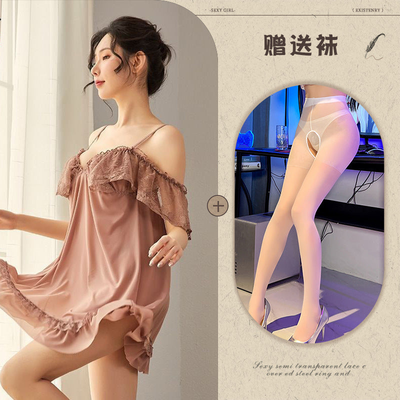 Sheer Chiffon Robe with Lace Trim