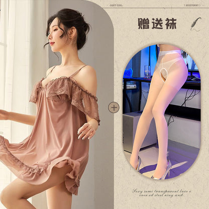 Sheer Chiffon Robe with Lace Trim