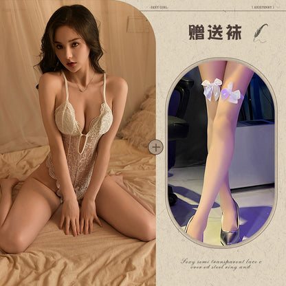 Sexy Lace Open Jumpsuit See-through Pajamas