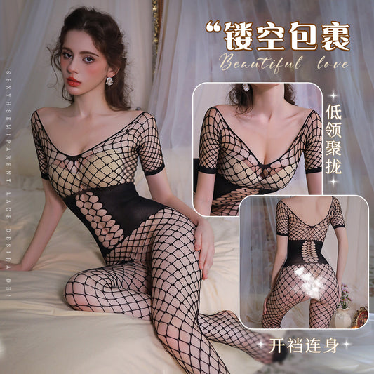Tearable Open-Crotch Mesh Bodystocking