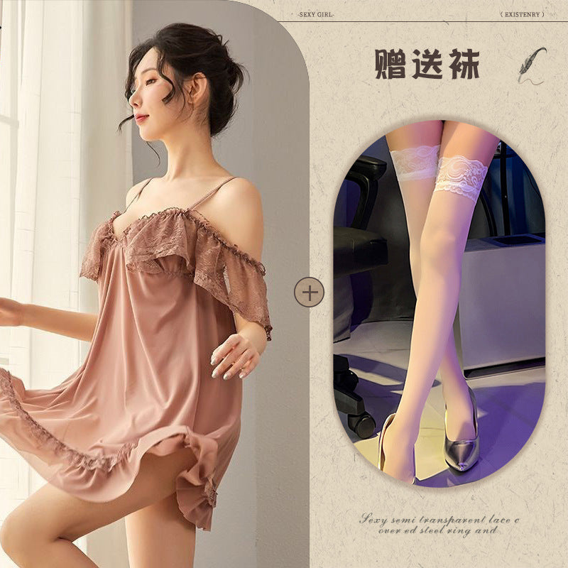 Sheer Chiffon Robe with Lace Trim