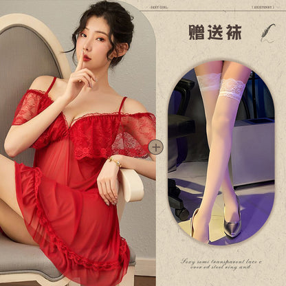 Sheer Chiffon Robe with Lace Trim