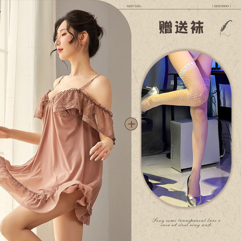 Sheer Chiffon Robe with Lace Trim