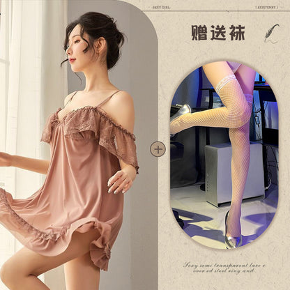 Sheer Chiffon Robe with Lace Trim