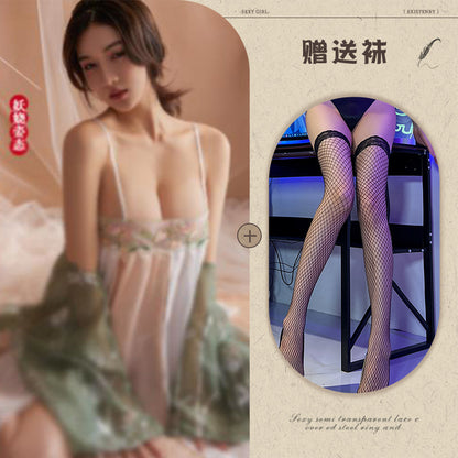 Black Slit Silk Nightdress 
