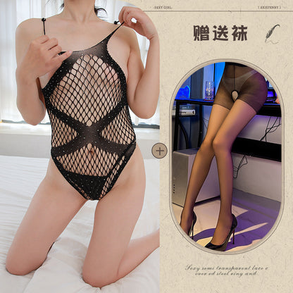Rhinestone Star Mesh Catsuit
