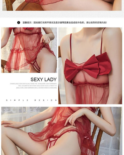 Sheer Lace Bra Top Pajama Set