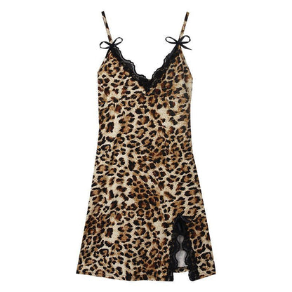 Leopard Print Nightdress Passionate Lace Flirting Set