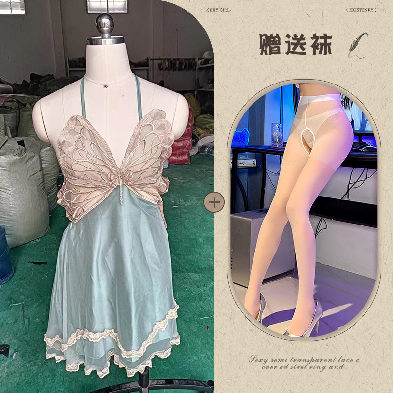 Sheer Satin Nightgown with Lace Cover