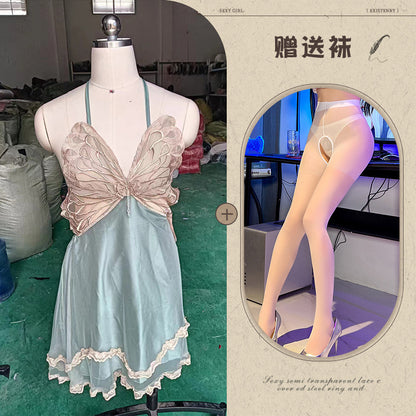 Sheer Satin Nightgown with Lace Cover