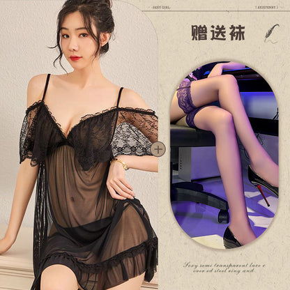 Sheer Chiffon Robe with Lace Trim