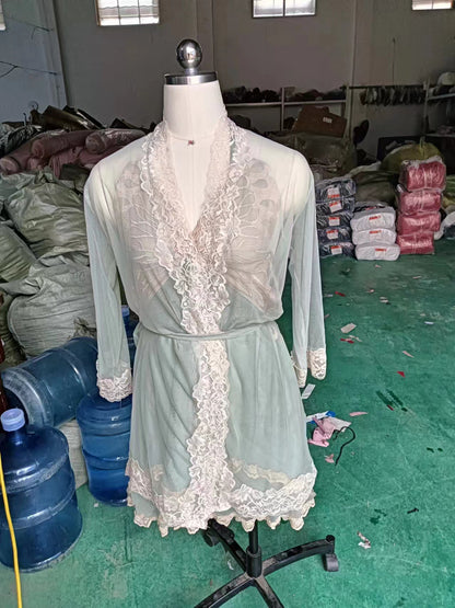 Sheer Satin Nightgown with Lace Cover