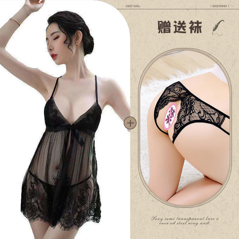 Sheer Lace Slit Nightdress