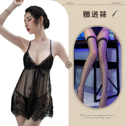 Sheer Lace Slit Nightdress