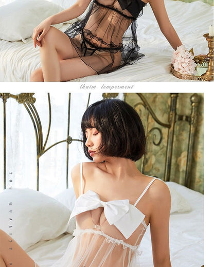 Sheer Lace Bra Top Pajama Set