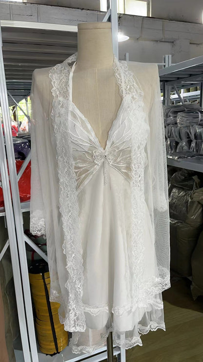 Sheer Satin Nightgown with Lace Cover