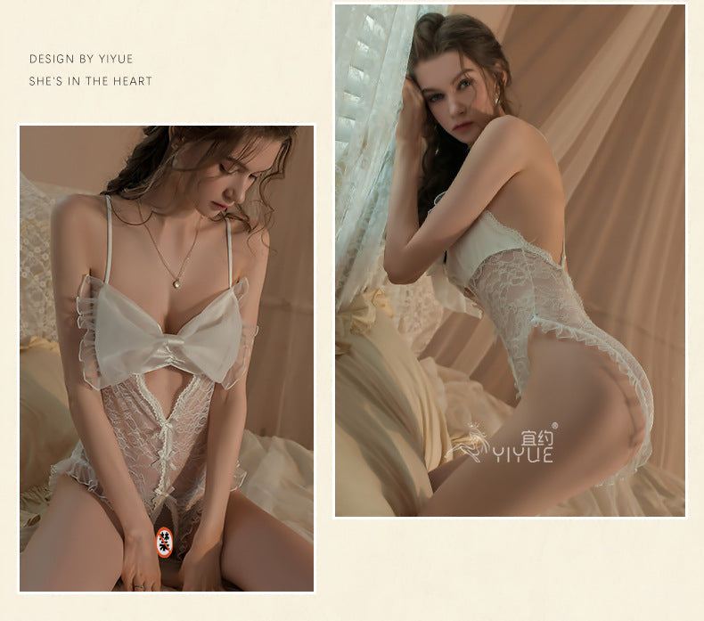 Sexy Lingerie Sling Lace Hollowed-out and Crotchless Jumpsuit Uniform