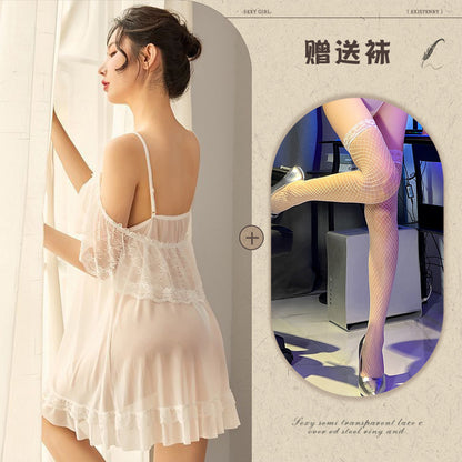 Sheer Chiffon Robe with Lace Trim