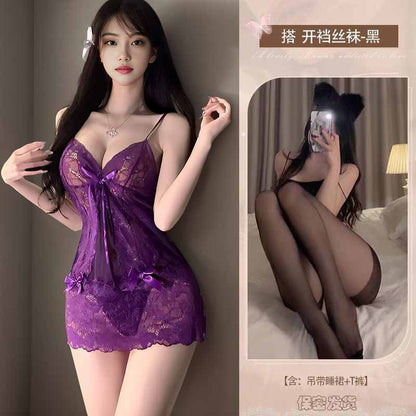 Sexy Deep V Sexy Lingerie See-through Seduction Nightdress