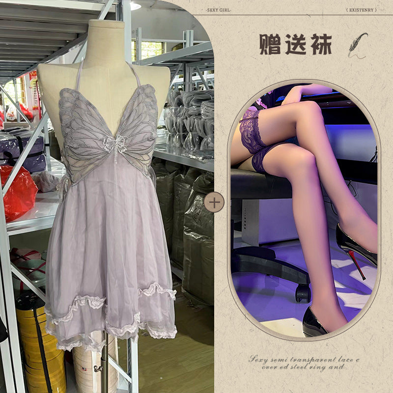 Sheer Satin Nightgown with Lace Cover