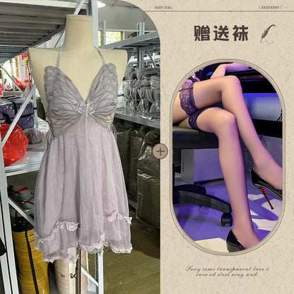 Sheer Satin Nightgown with Lace Cover