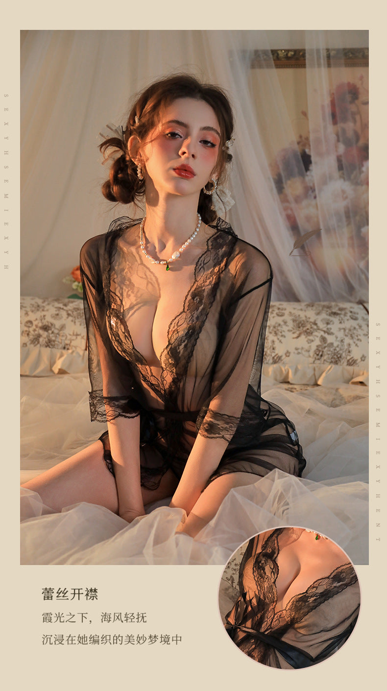 Sheer Robe with Lace