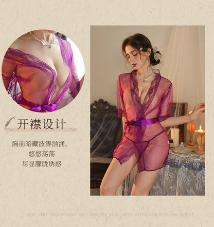 Sheer Robe with Lace