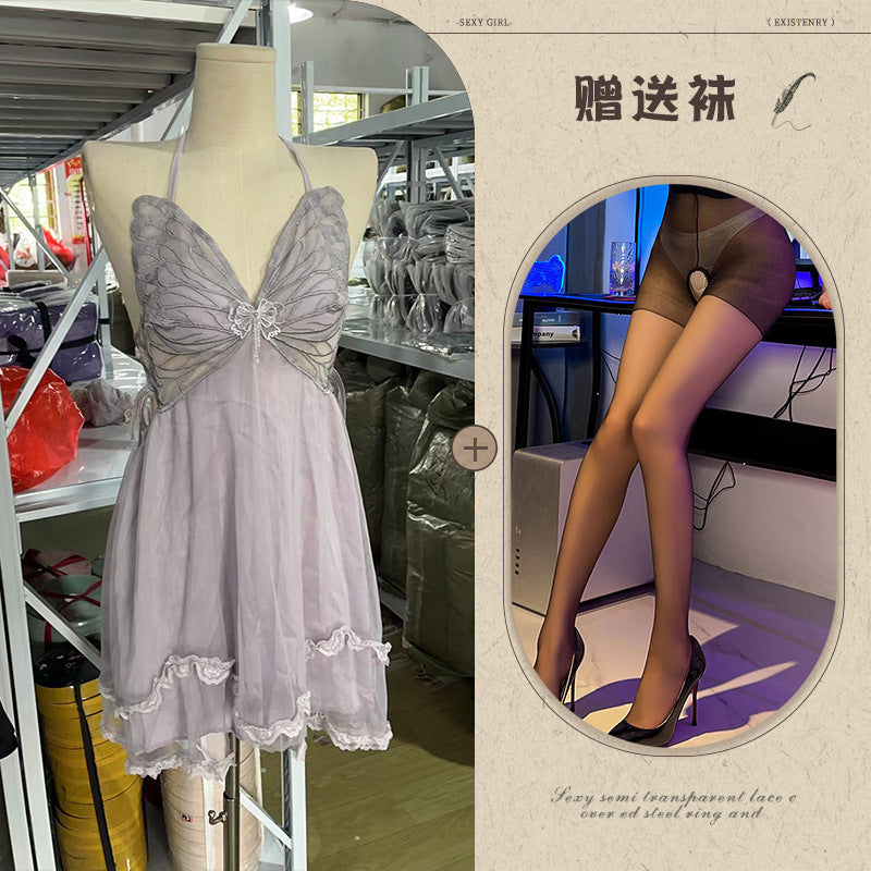 Sheer Satin Nightgown with Lace Cover