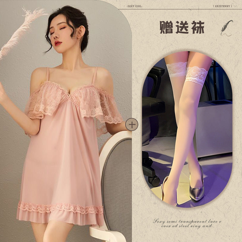 Sheer Chiffon Robe with Lace Trim