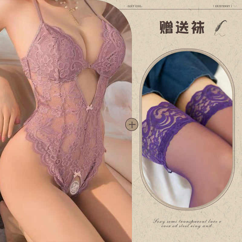 Sexy Lace Open Jumpsuit See-through Pajamas