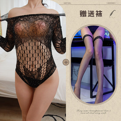 Rhinestone Garter Hollow-Out Mesh Dress