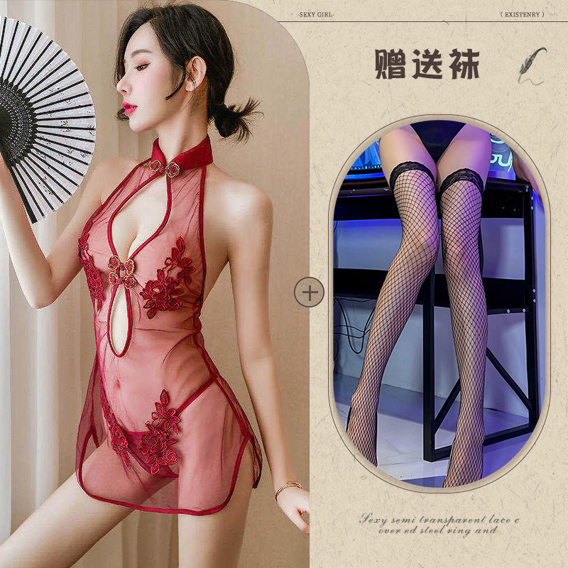 Sexy Lace Mesh Classical Embroidered Cheongsam