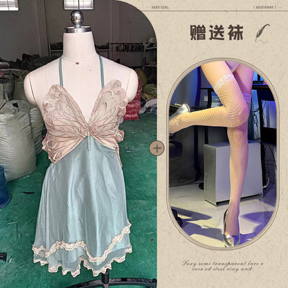 Sheer Satin Nightgown with Lace Cover