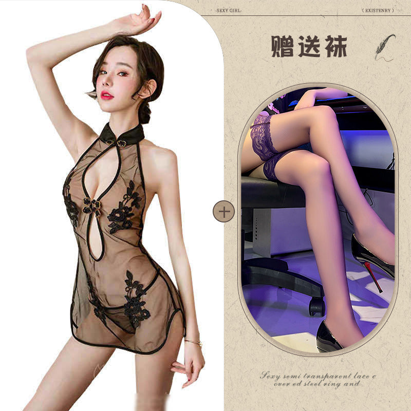 Sexy Lace Mesh Classical Embroidered Cheongsam